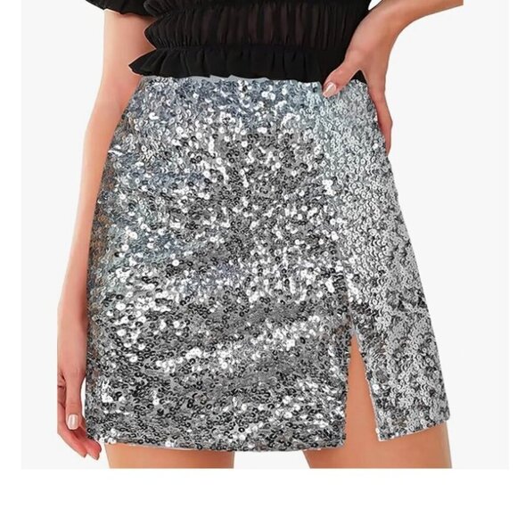 Sequin Skirt High Waist Sparkly Side Split Hem, Size: Medium - Picture 1 of 8